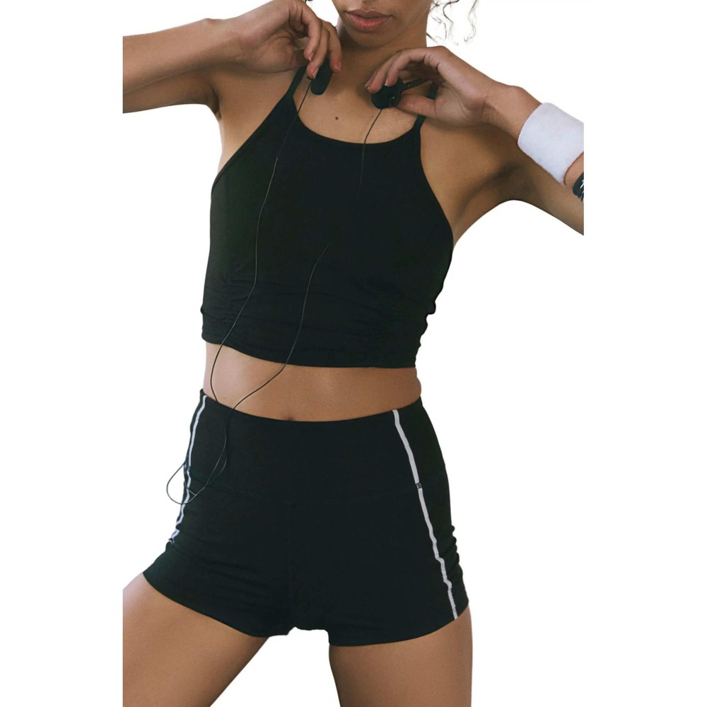 196 Free People FP Movement Black Ruched Athletic Yoga Shorts (Large, NWT)